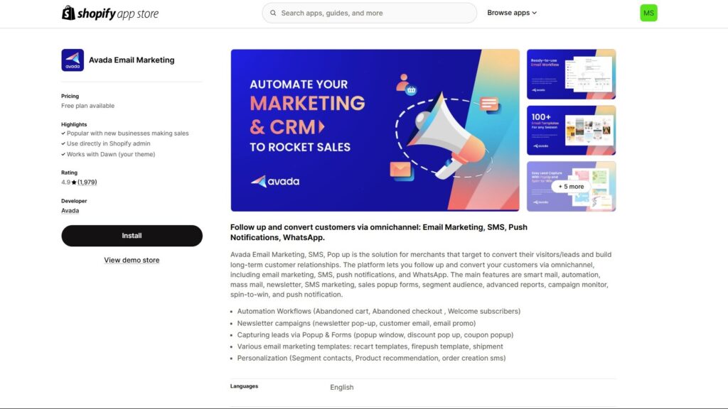 avada email marketing app shopify
