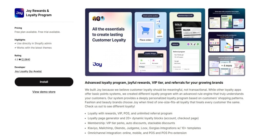 joy rewards loyalty program screenshot
