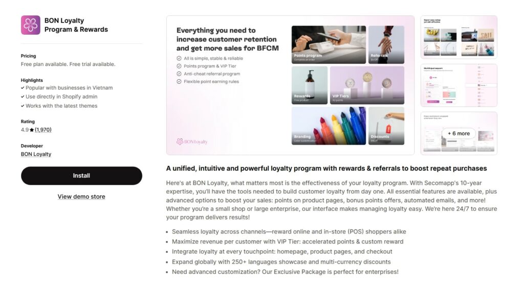 bon loyalty programs and rewards shopify app
