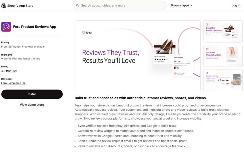 fera product review shopify app