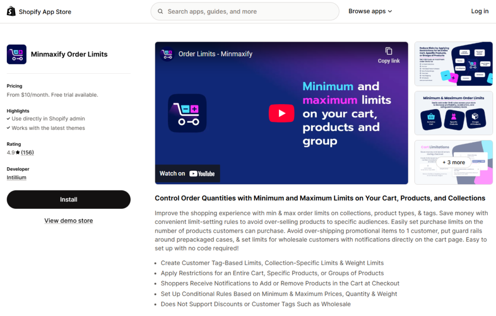 minmaxify order limits shopofy app