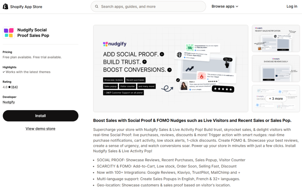 nudgify social shopify app