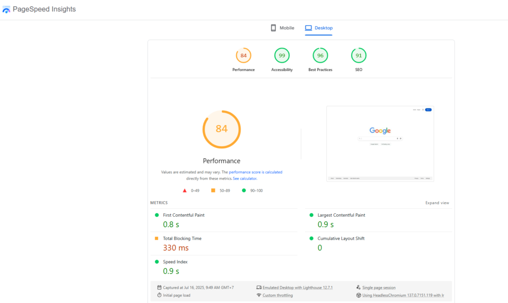 page speed insights google