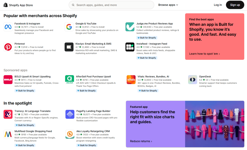 Shopify app store