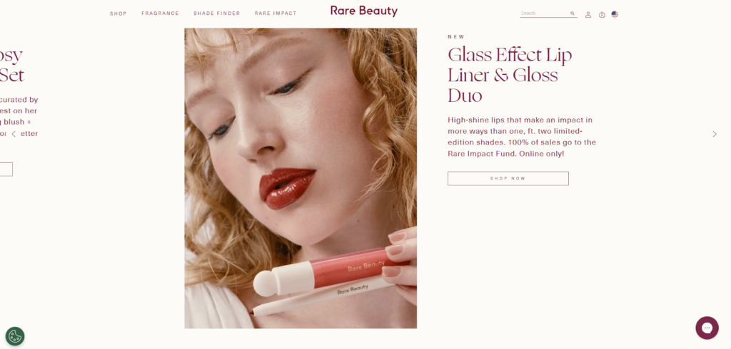 Rare Beauty Shopify store example aligning online checkout visuals with in-store POS design for higher conversions