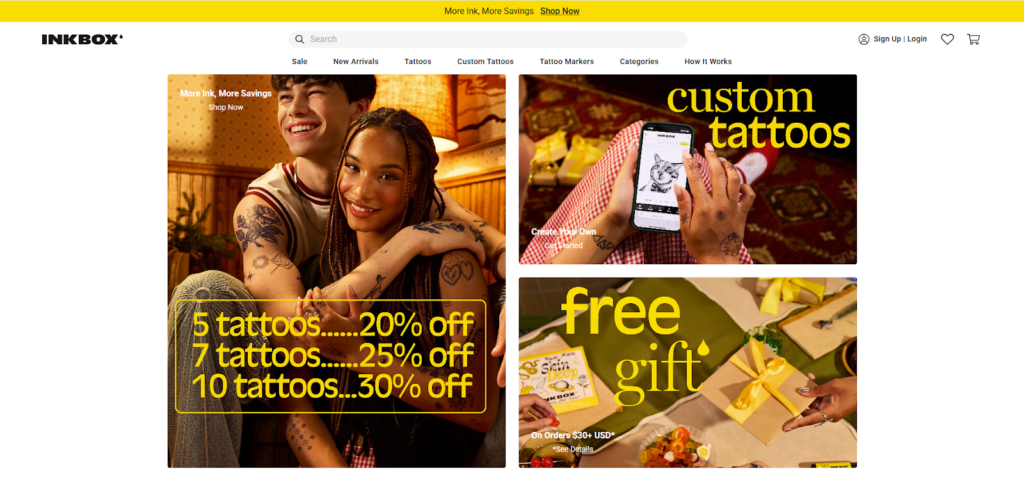 homepage of Inkbox Shopify store example representing optimized automation and fulfillment readiness.