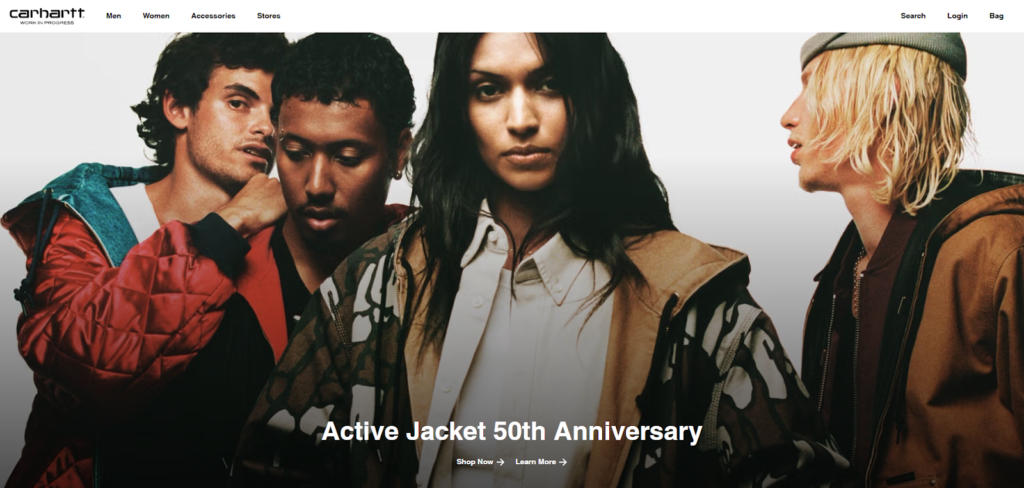 homepage of Carhartt WIP Shopify Plus store example showing reliable fulfillment and automation performance.