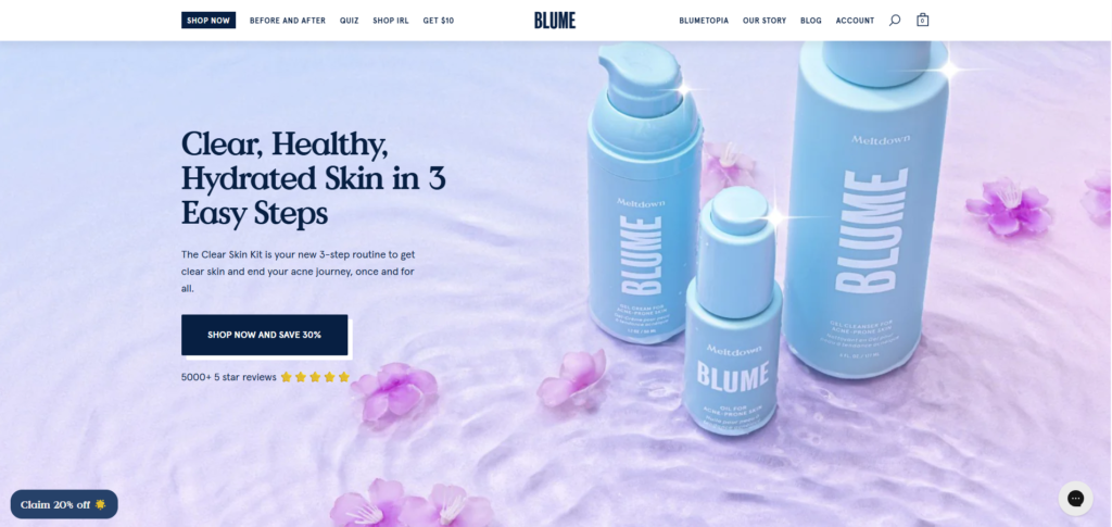 Blume Shopify Plus store example with loyalty redesign improving subscription retention to 81%